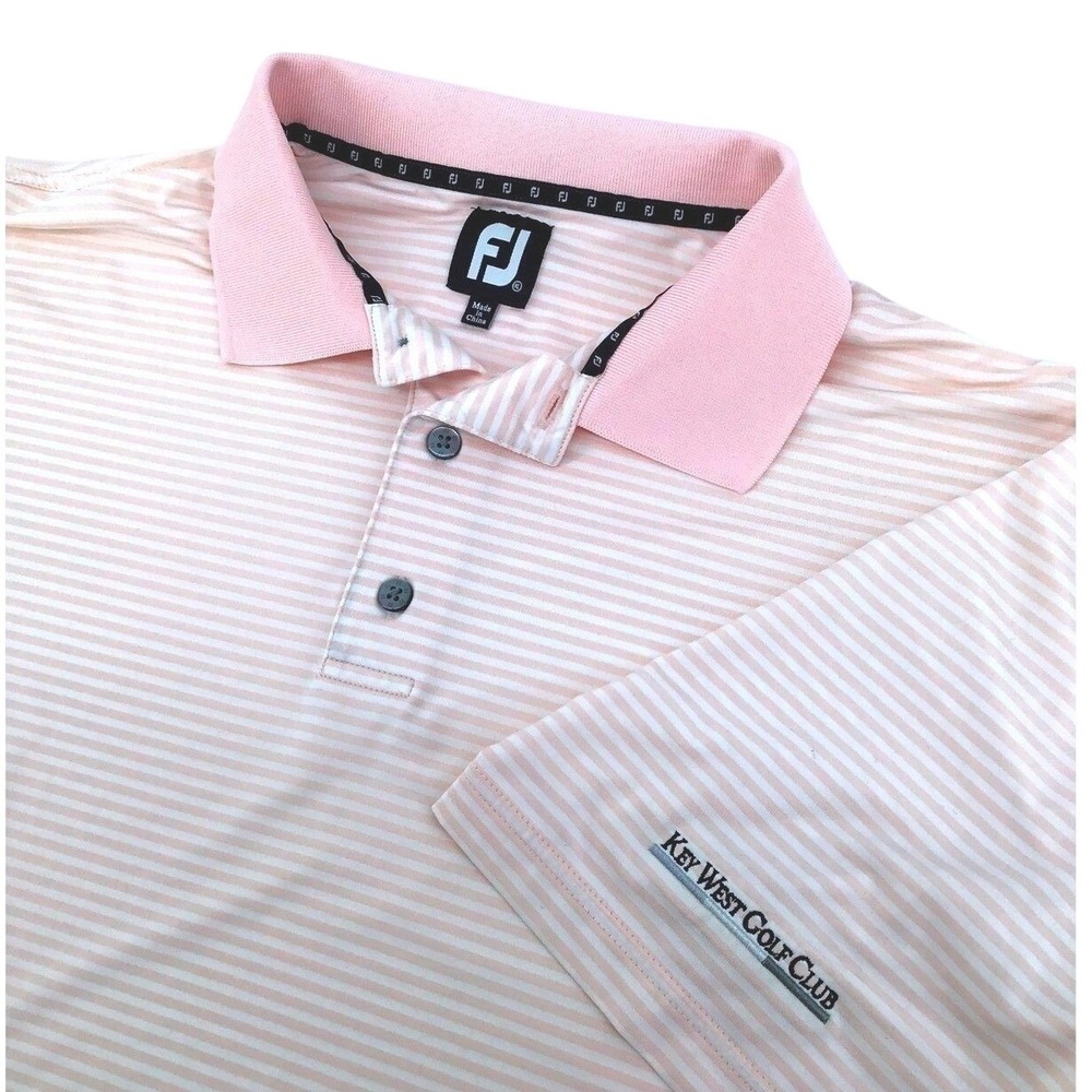 FootJoy Key West Florida Golf Club Mens Performance Polo Shirt Pink White XL